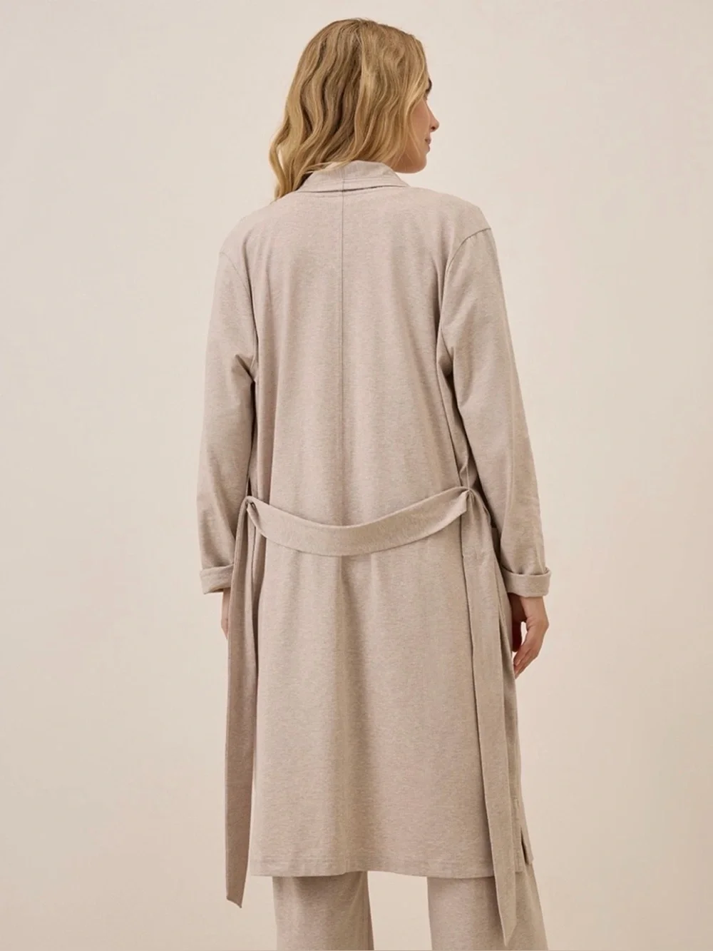 PACT Cool Stretch Organic Cotton Lounge Duster Robe in Oat Heather Sz S